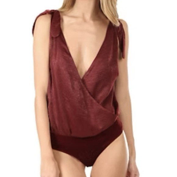 Revolve x Misa Los Angeles V Neck Tie Bodysuit in Velvet Stripe - Picture 5 of 6
